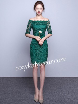 Green Off Shoulder Bodycon Qipao / Cheongsam Dress