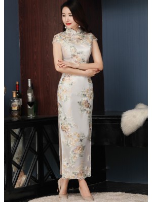 Embroidered Floral Long Qipao / Cheongsam Prom Dress