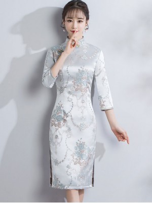 Embroidered Qipao / Cheongsam Dress with Long Sleeve for Winter