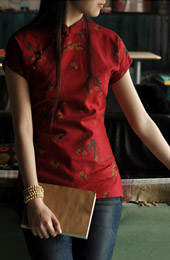 Red Short Sleeve Chinese Qipao / Cheongsam Shirt