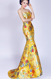 Yellow Fishtail Sweetheart Cheongsam / Qipao / Chinese Wedding / Evening Dress