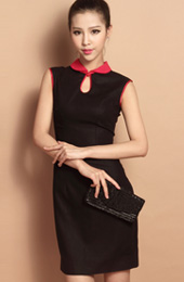 Black Custom Tailored Short Qipao / Cheongsam Dress