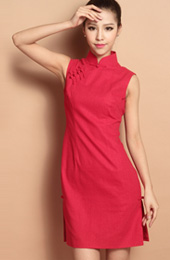 Red Custom Tailored Short Qipao / Cheongsam Dress