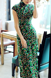 Green Floral Chiffon Qipao / Cheongsam Party Dress