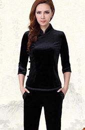 Stretchy Velour Mandarin Collar Qipao / Cheongsam Shirt