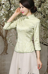 Green Mandarin Collar Qipao / Tang Shirt