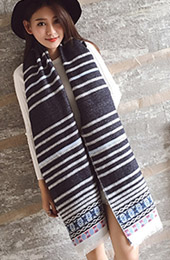 5 Color Options, Striped Tassel-Trim Knit Scarf