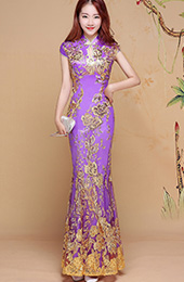 Timeless Purple Sequined Fishtail Qipao / Cheongsam Dress