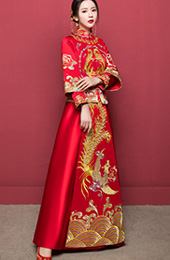 Phoenix Embroidered Wedding Qun Kwa with Long Sleeve