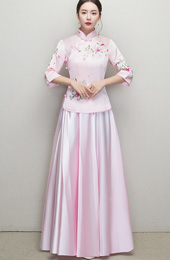 Pink Embroidered Bridesmaids Qun Kwa