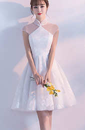 Short Bridesmaids Illusion Wedding Qipao / Cheongsam Dress