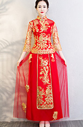 Chinese Wedding Qun Kwa Embroidered Phoenix Top & Maxi Skirt