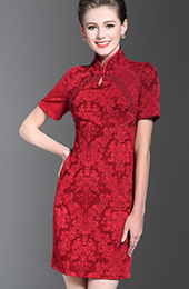 Red Sequined Short Qipao / Cheongsam Evening Dress