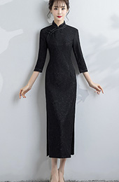 Black Lace Long Qipao / Cheongsam Dress with Split