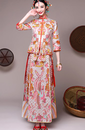 Pink Embroidered Chinese Wedding Qun Kwa