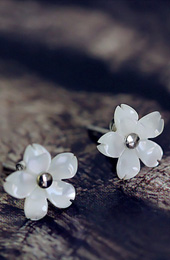 Tiny Shell White Flower Stud Earring