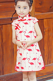 Pink Kids Girl Cheongsam / Qipao Dress in Bird Print