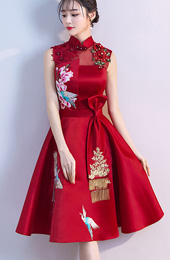 Red A-Line Qipao / Cheongsam Wedding Dress with Phoenix Embroidery
