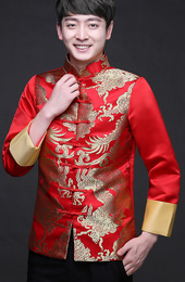Traditional Chinese Men's Wedding Jacket with Golden Dragon