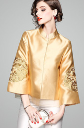 2018 Fall Golden Embroidered Women Qipao / Cheongsam Jacket