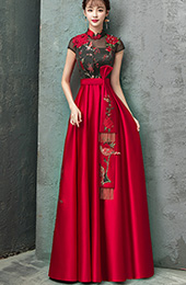 Colorblock Floor Length Qipao / Cheongsam Wedding Dress