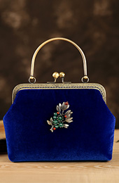Blue Velvet Chain Strap Top Handle Clutch Bag