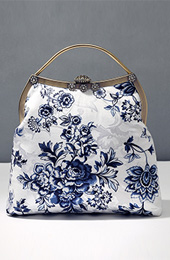 Blue and White Floral Top Handle Clutch Bags
