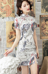 Printing Dragon Short Modern Cheongsam / Qipao Party Dress