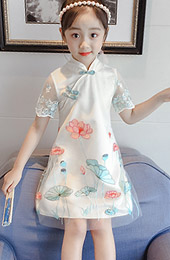 Lotus 2020 Summer Kids Girl Cheongsam / Qipao Dress