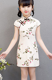 Kid's Floral Linen Cheongsam / Qipao Dress