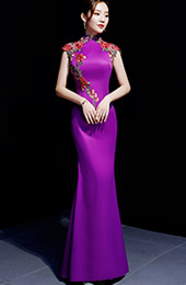 Purple Floor Length Mermaid  Qipao /Cheongsam Graduation Dress