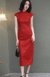 Red Long Split Qipao / Cheongsam Wedding Dress