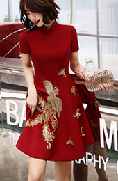 Embroidered Phoenix A-Line Qipao / Cheongsam Wedding Dress