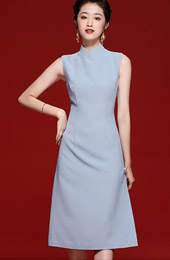 Blue Pink 2020 Summer Midi Qipao / Cheongsam Dress