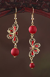 Red Glazed Stone Drop Dangle Clip On Earrings