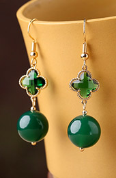 Green Crystal Jade Drop Dangle Clip On Earrings