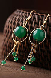 Green Agate Hoop Drop Dangle Clip On Pierced Earrings