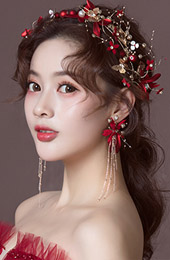 Red Silk Blossom Pearl Bridal Hair Vine