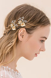Gilded Metal Floral Petals with Crystal Hairpin Set