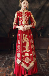 Beaded Embroidered Phoenix Wedding Qun Kwa with Pleated Skirt