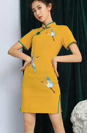 Yellow Linen Qipao / Cheongsam Party Dress