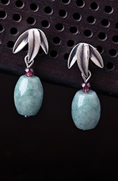 Silver Jade Drop Dangle Pierced Earrings