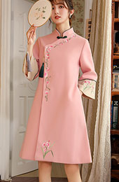 Green Pink Embroidered Women Chinese Tang Coat
