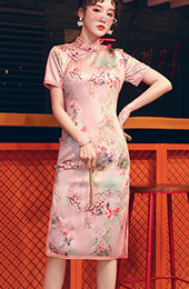 2021 Summer Pink Floral Midi Cheongsam / Qipao Party Dress