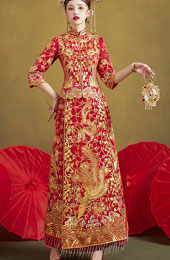 Red Wedding Qun Kwa with Dragon & Phoenix Embroidery