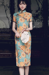 Daisy Floral Summer Mid Qipao / Cheongsam Dress