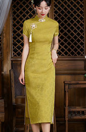 2022 Summer Yellow Midi Tea Qipao / Cheongsam Dress