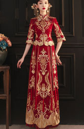 Summer Embroidered Phoenix Chinese Wedding Qun Kwa with Pleated Skirt