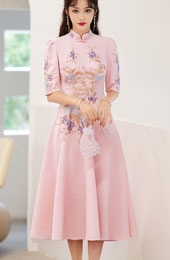Pink Appliques A-line Qipao / Cheongsam Wedding Dress