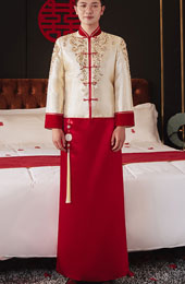 Beaded Champagne Groom Wedding Suit, Jacket & Skirt